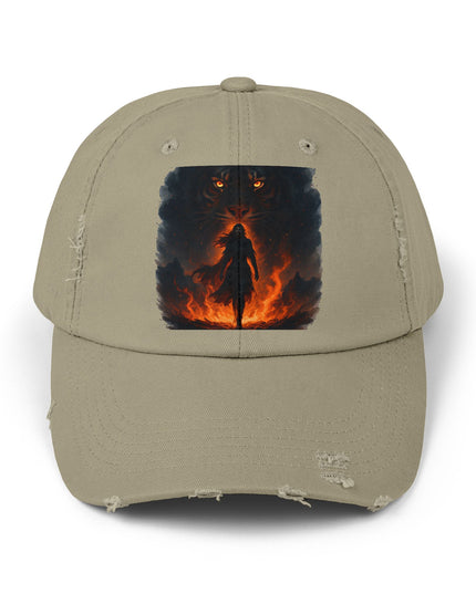 "Eye of the tiger, walking through fire" Unisex Distressed Cap