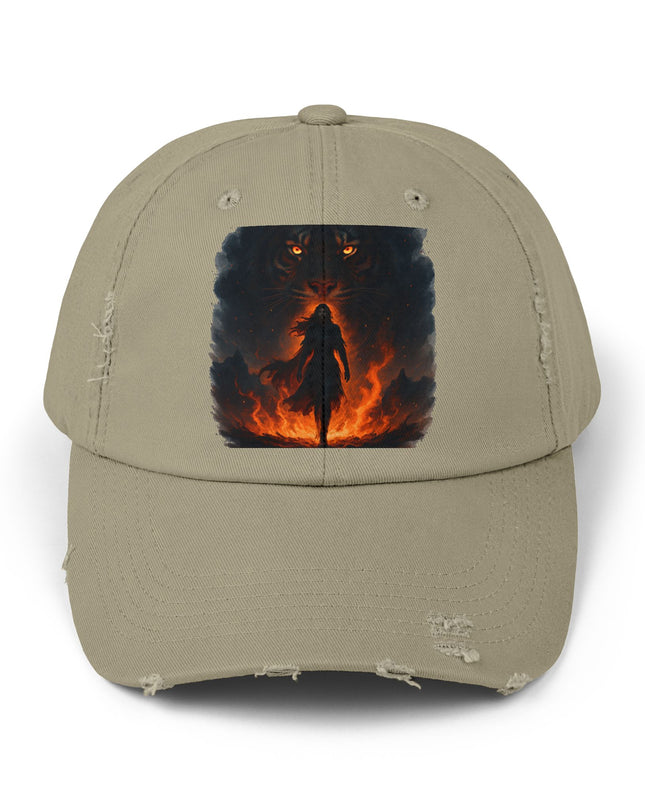 "Eye of the tiger, walking through fire" Unisex Distressed Cap