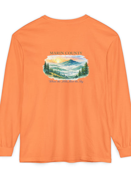 "Marin County, Where the Hills Meet the Sky" Unisex Garment-dyed Long Sleeve T-Shirt