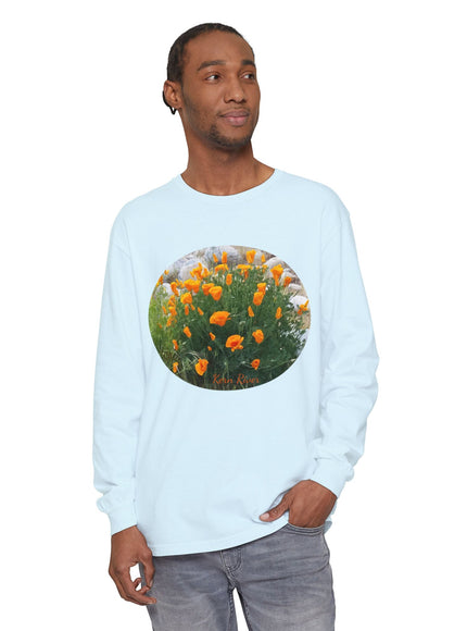 "California Poppies" Unisex Garment-dyed Long Sleeve T-Shirt