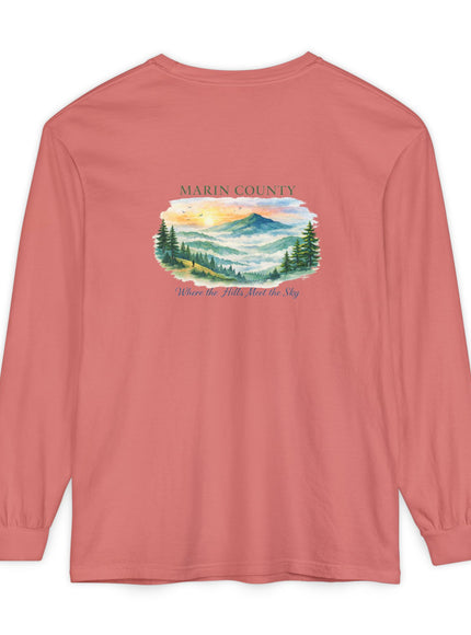 "Marin County, Where the Hills Meet the Sky" Unisex Garment-dyed Long Sleeve T-Shirt