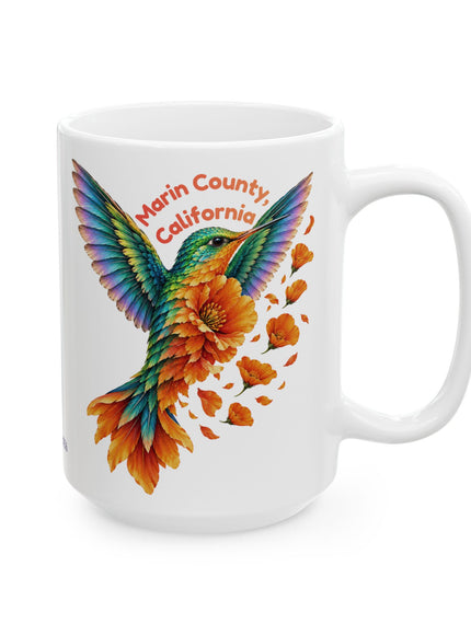 "Hummingbird and Poppies" Ceramic Mug, (11oz, 15oz)