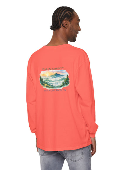 "Marin County, Where the Hills Meet the Sky" Unisex Garment-dyed Long Sleeve T-Shirt