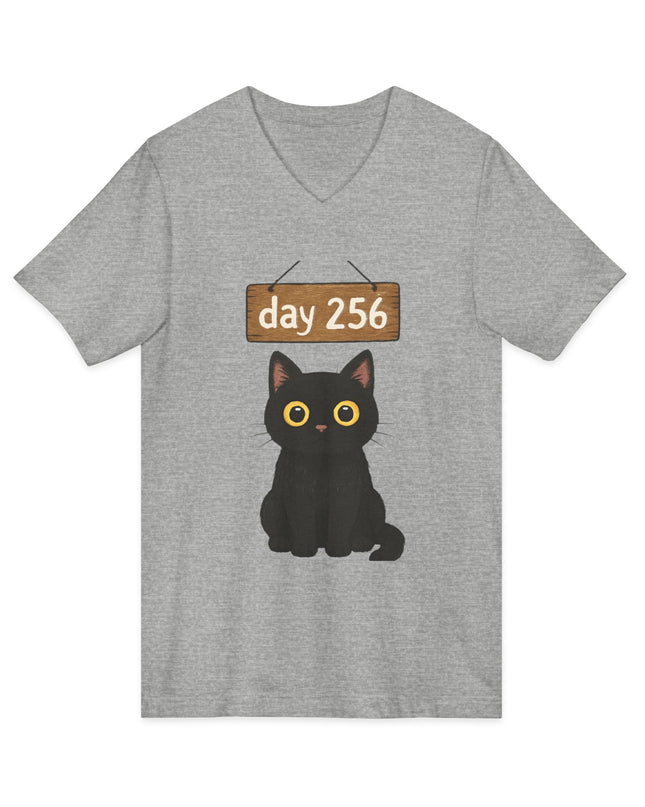 "Day 256 (not blinking black cat)" Unisex Jersey Short Sleeve V-Neck Tee
