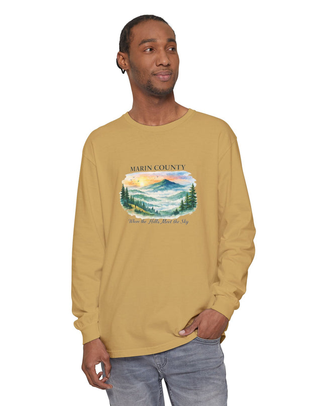 "Marin County, Where the Hills Meet the Sky" Unisex Garment-dyed Long Sleeve T-Shirt
