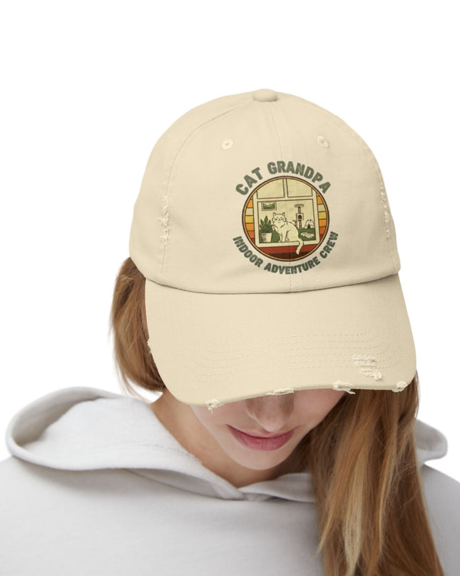 "Cat Grandpa Indoor Adventure Crew" Unisex Distressed Cap