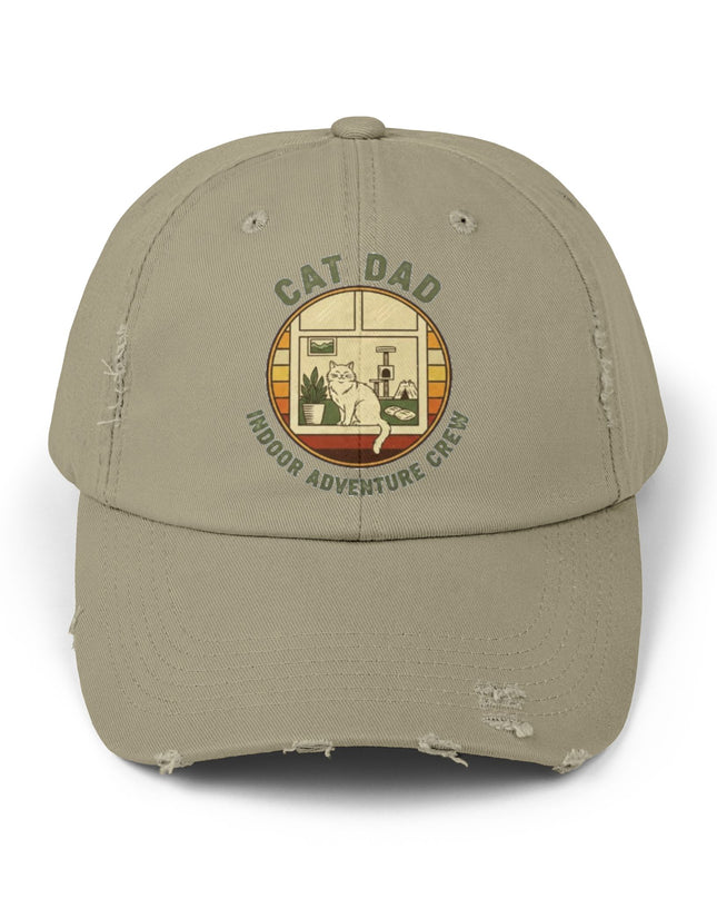 "Cat Dad Indoor Adventure Crew" Unisex Distressed Cap