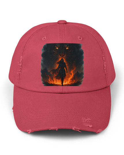 "Eye of the tiger, walking through fire" Unisex Distressed Cap