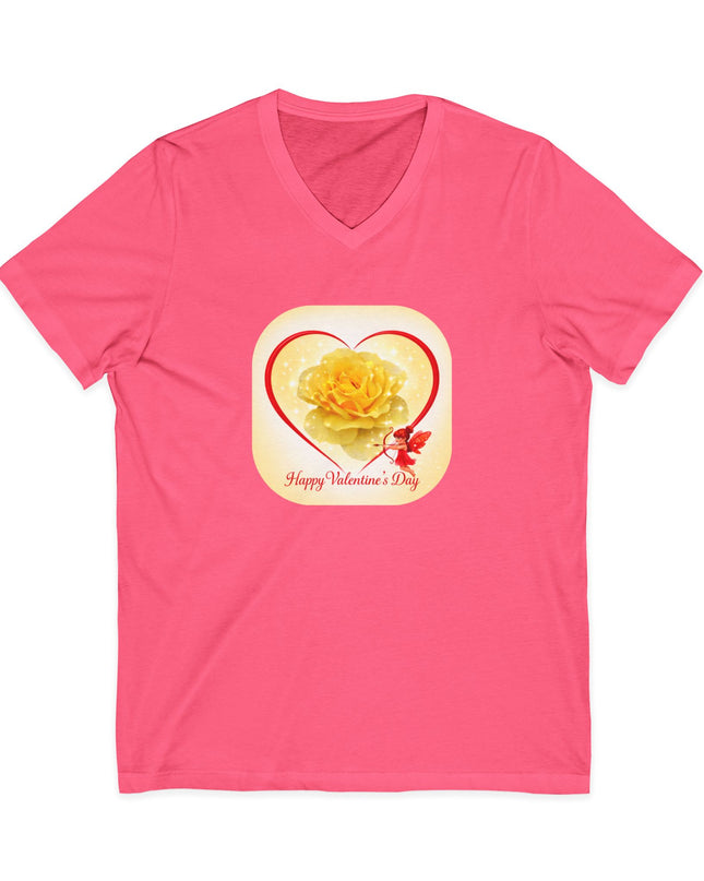 "Happy Valentine's Day" Unisex Jersey Short Sleeve V-Neck Tee