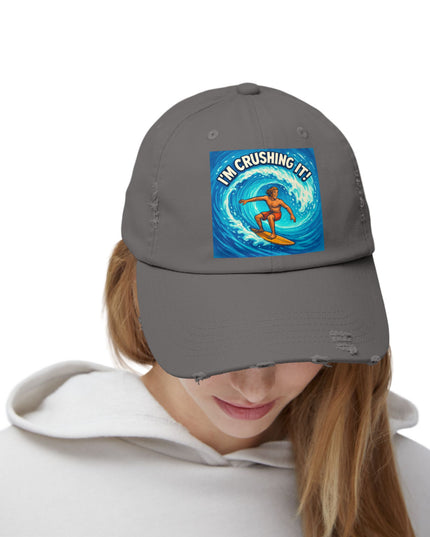 "I'm crushing it!" Unisex Distressed Cap