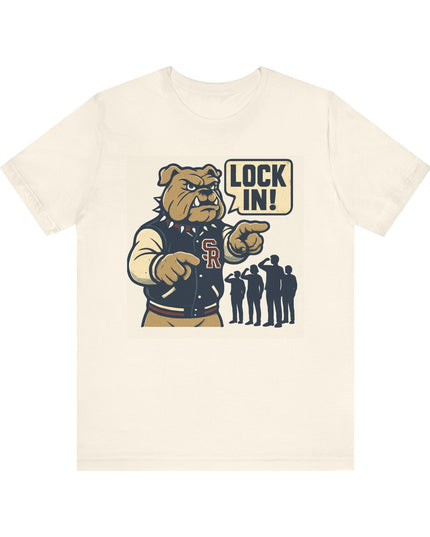 "The Fierce San Rafael High School Bulldog says Lock in!" Unisex Jersey Short Sleeve Tee
