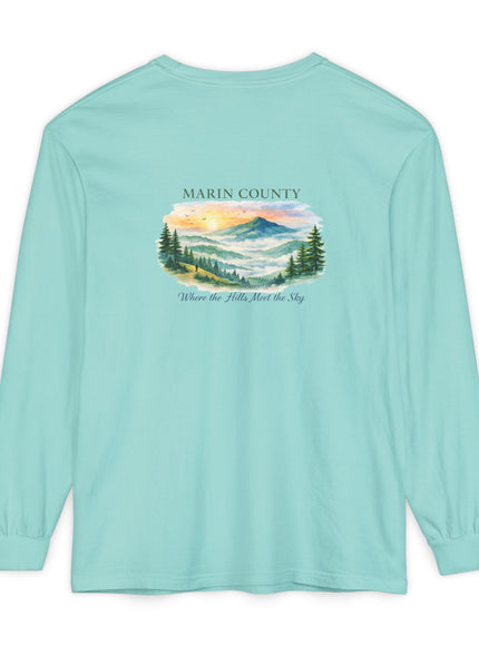 "Marin County, Where the Hills Meet the Sky" Unisex Garment-dyed Long Sleeve T-Shirt