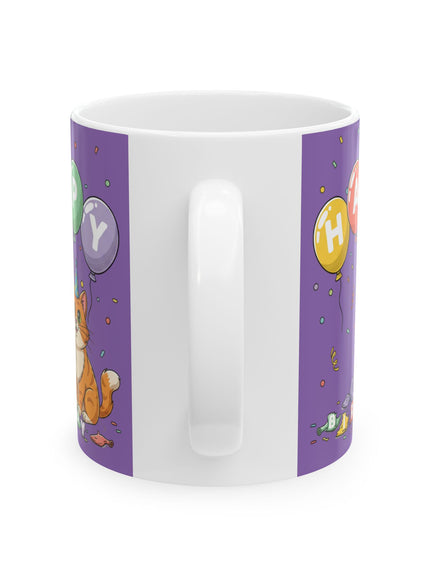 "Happy Birthday - Cat Popped the Balloons" Ceramic Mug, (11oz, 15oz)