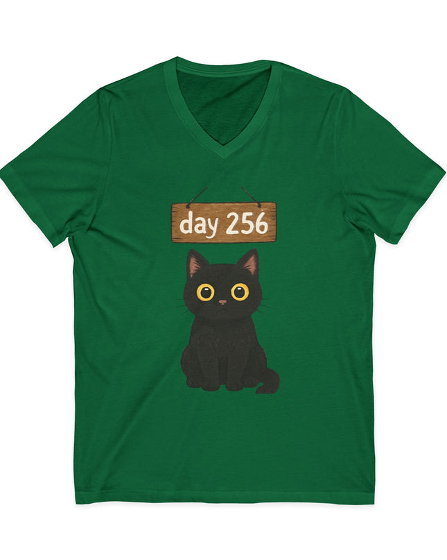 "Day 256 (not blinking black cat)" Unisex Jersey Short Sleeve V-Neck Tee