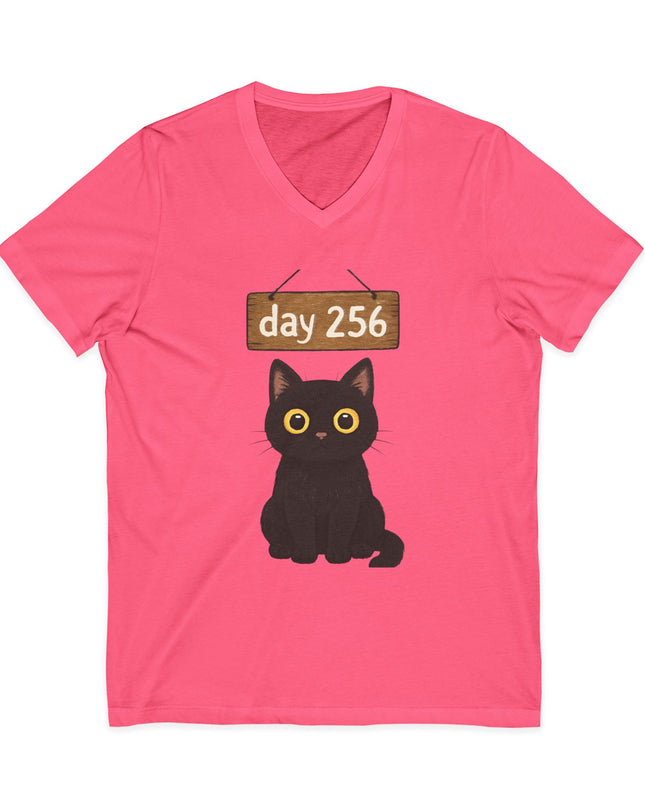 "Day 256 (not blinking black cat)" Unisex Jersey Short Sleeve V-Neck Tee