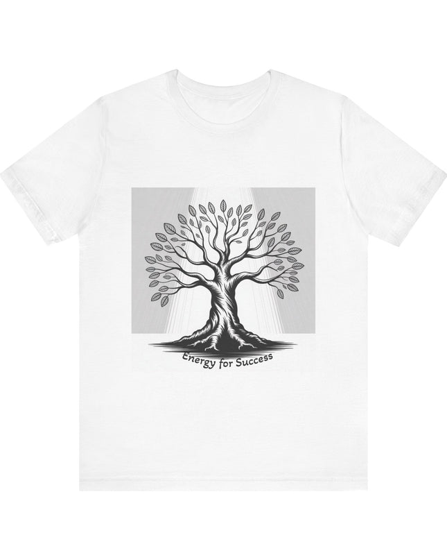 "Energy for Success" with a black and white drawing of a tree, Unisex Jersey Short Sleeve Tee