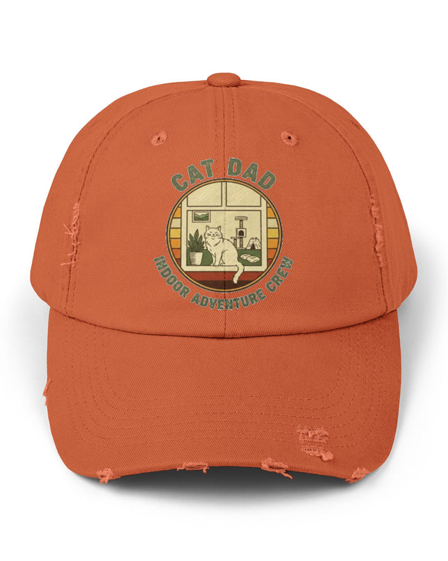 "Cat Dad Indoor Adventure Crew" Unisex Distressed Cap