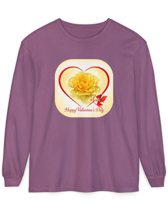 "Happy Valentine's Day" Unisex Garment-dyed Long Sleeve T-Shirt