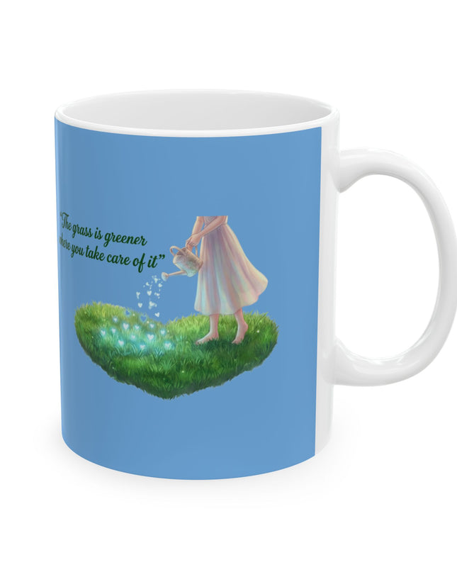 "The Grass is Greener Where You Water It" Ceramic Mug, (11oz, 15oz)