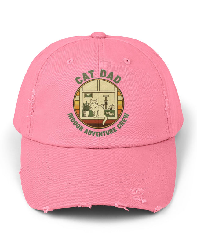 "Cat Dad Indoor Adventure Crew" Unisex Distressed Cap
