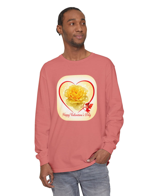"Happy Valentine's Day" Unisex Garment-dyed Long Sleeve T-Shirt