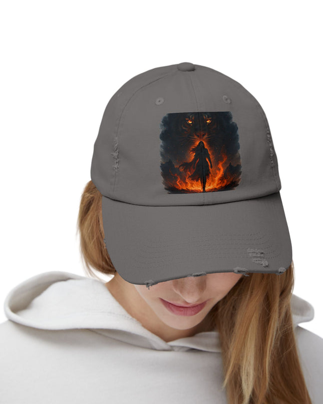 "Eye of the tiger, walking through fire" Unisex Distressed Cap