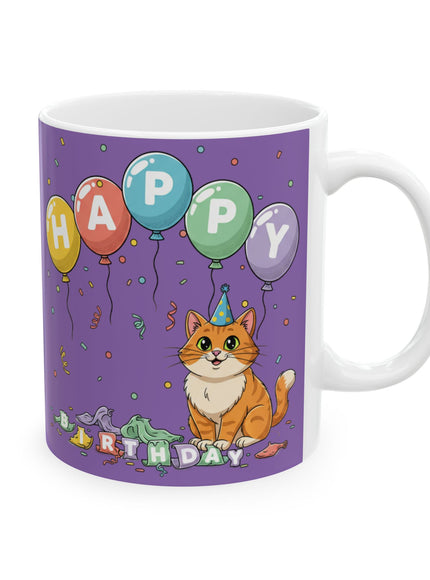 "Happy Birthday - Cat Popped the Balloons" Ceramic Mug, (11oz, 15oz)