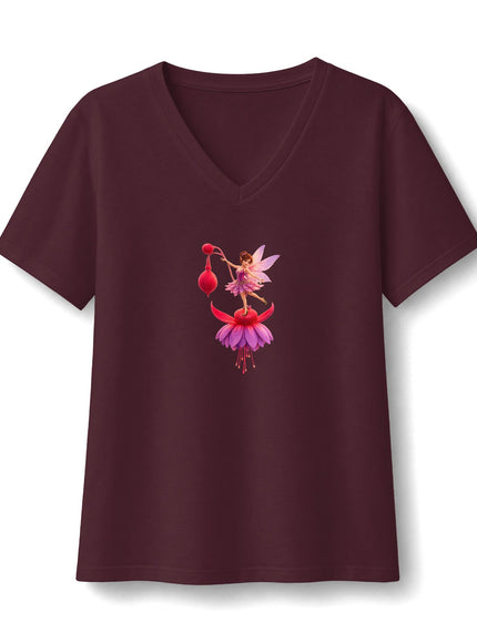 "Fuchsia Fairy" Women's Relaxed Jersey Short Sleeve V-Neck Tee