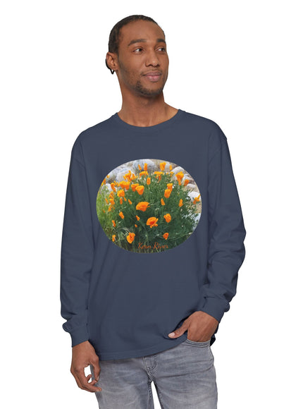 "California Poppies" Unisex Garment-dyed Long Sleeve T-Shirt