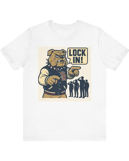 "The Fierce San Rafael High School Bulldog says Lock in!" Unisex Jersey Short Sleeve Tee
