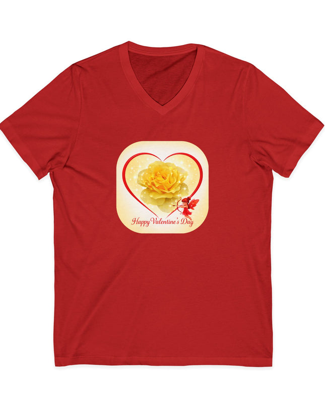 "Happy Valentine's Day" Unisex Jersey Short Sleeve V-Neck Tee