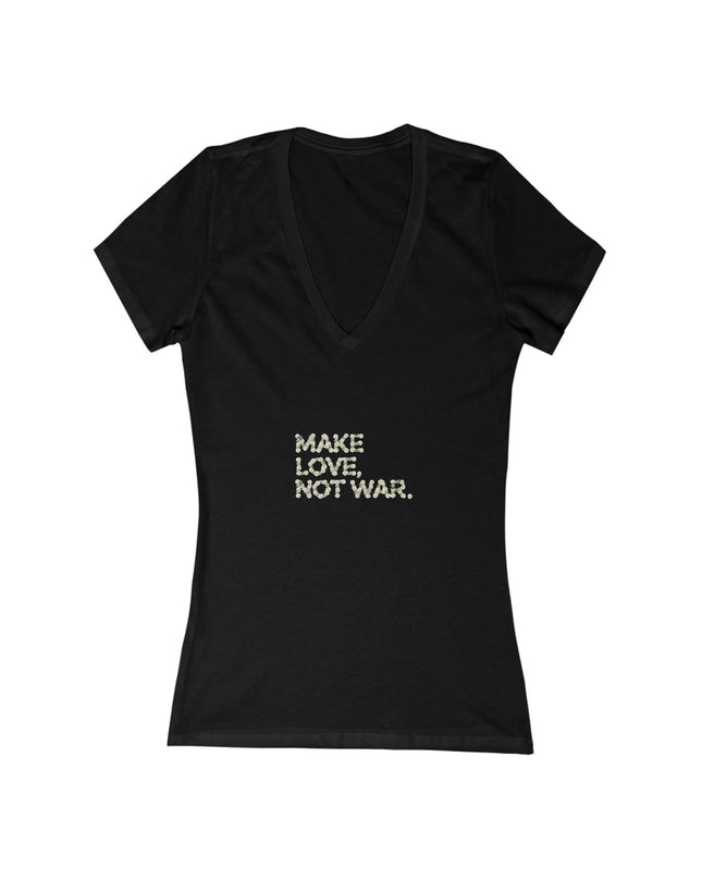 "Make Love Not War" Women's Jersey Short Sleeve Deep V-Neck Tee