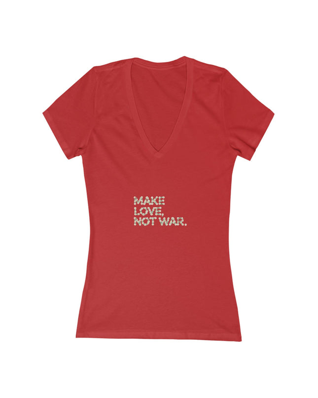 "Make Love Not War" Women's Jersey Short Sleeve Deep V-Neck Tee