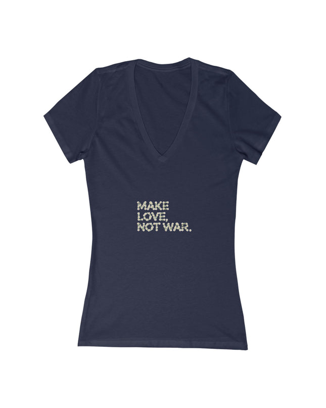"Make Love Not War" Women's Jersey Short Sleeve Deep V-Neck Tee