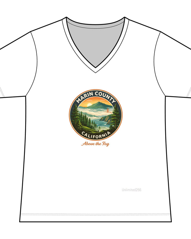 "Marin County, Above the Fog" Women's Relaxed Jersey Short Sleeve V-Neck Tee