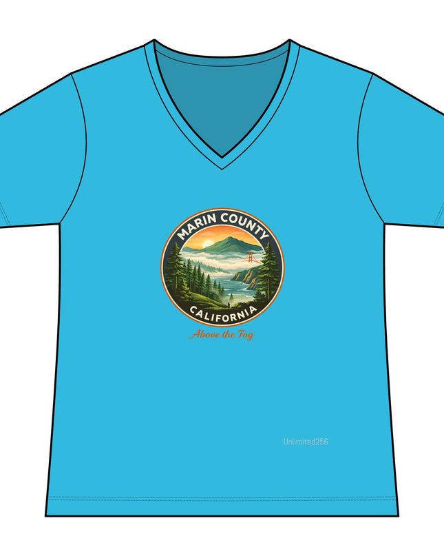 "Marin County, Above the Fog" Women's Relaxed Jersey Short Sleeve V-Neck Tee