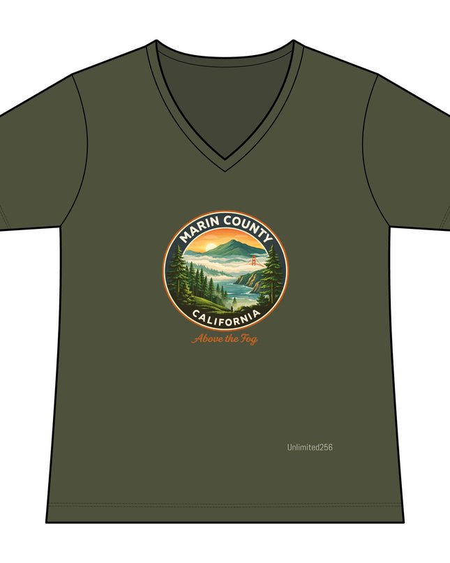 "Marin County, Above the Fog" Women's Relaxed Jersey Short Sleeve V-Neck Tee
