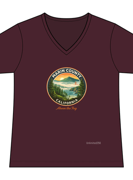 "Marin County, Above the Fog" Women's Relaxed Jersey Short Sleeve V-Neck Tee