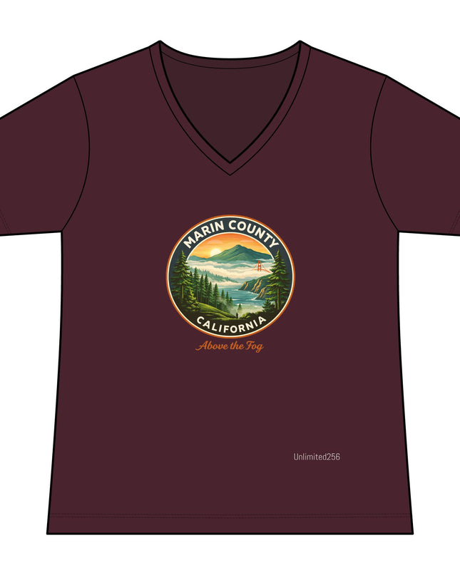 "Marin County, Above the Fog" Women's Relaxed Jersey Short Sleeve V-Neck Tee