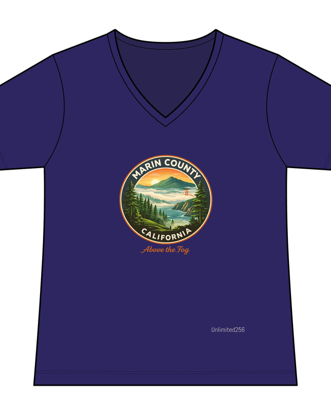 "Marin County, Above the Fog" Women's Relaxed Jersey Short Sleeve V-Neck Tee