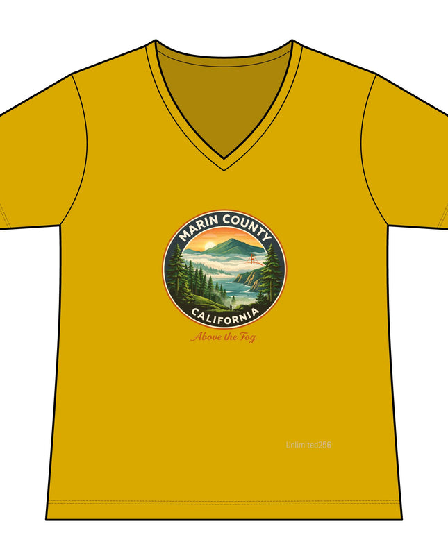 "Marin County, Above the Fog" Women's Relaxed Jersey Short Sleeve V-Neck Tee