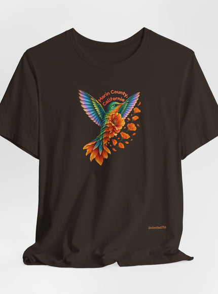 "Hummingbird and Poppies" Unisex Jersey Short Sleeve Tee