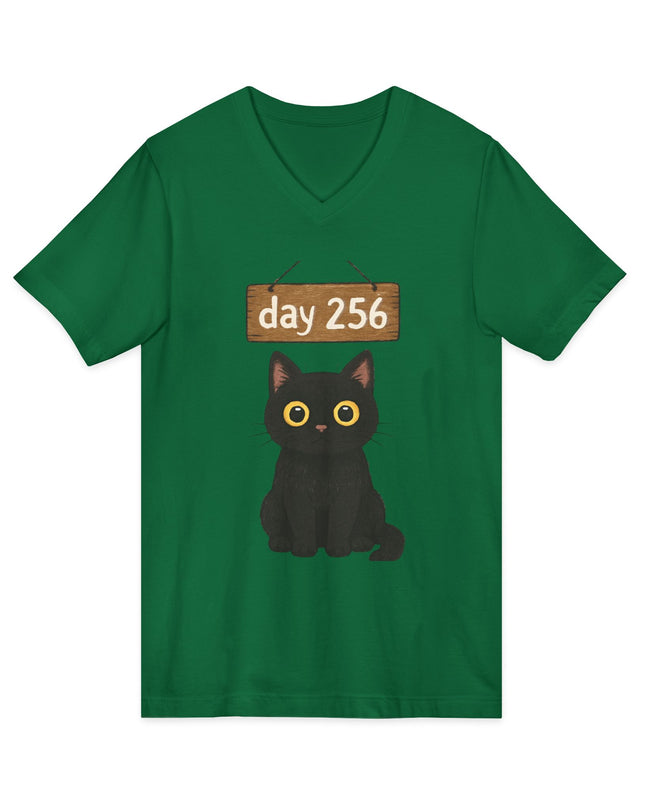 "Day 256 (not blinking black cat)" Unisex Jersey Short Sleeve V-Neck Tee