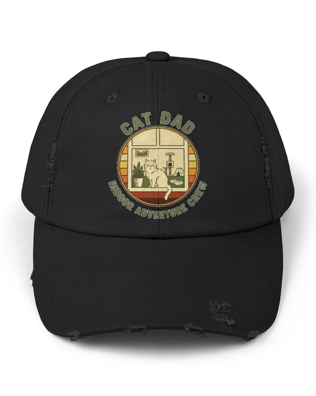 "Cat Dad Indoor Adventure Crew" Unisex Distressed Cap