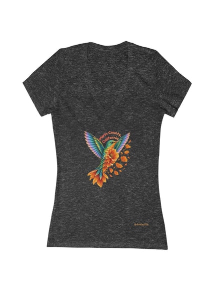 "Hummingbird and Poppies" Women's Jersey Short Sleeve Deep V-Neck Tee