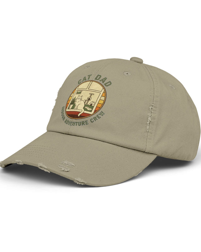 "Cat Dad Indoor Adventure Crew" Unisex Distressed Cap