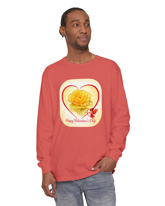 "Happy Valentine's Day" Unisex Garment-dyed Long Sleeve T-Shirt