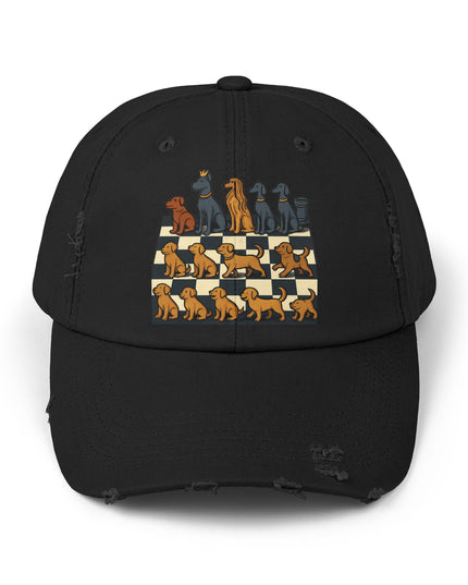 "Chess board with dog pieces" Unisex Distressed Cap