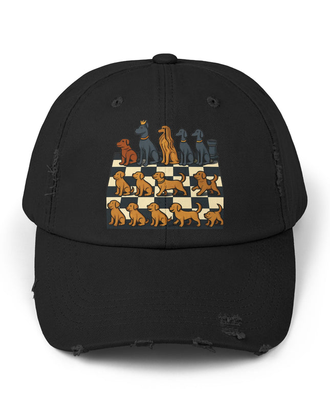 "Chess board with dog pieces" Unisex Distressed Cap