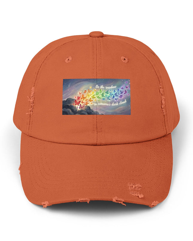 "Be the Rainbow in Someone's Dark Cloud" Unisex Distressed Cap